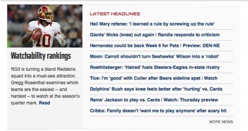 RG3 on NFL.com front page